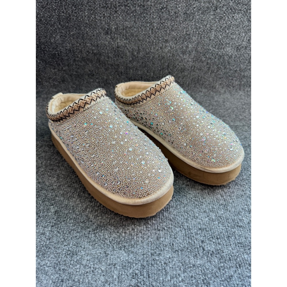 Hey Girl by Corkys Rhinestone Platform Slippers Tan Iridescent Crystal Size 10